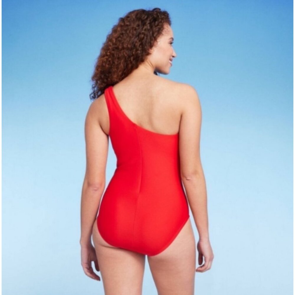 Kona Sol Red One Shoulder One Piece Swimsuit Size Large New - Picture 2 of 9